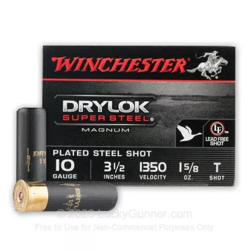 10 Gauge – 3-1/2″ 1-5/8oz. Steel T Shot – Winchester DryLok Super Steel – 25 Rounds