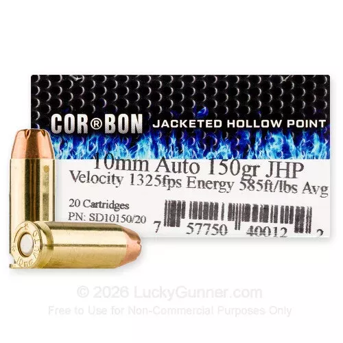 10mm Auto – 150 Grain JHP – Corbon – 20 Rounds
