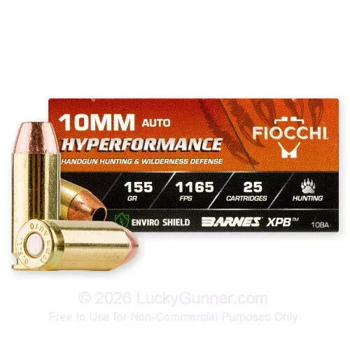 10mm Auto – 155 Grain SCHP – Fiocchi – 25 Rounds