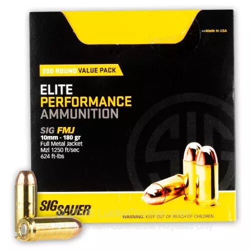 10mm Auto – 180 Grain FMJ – SIG Sauer – 200 Rounds