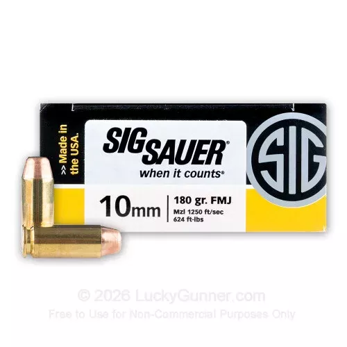 10mm Auto – 180 Grain FMJ – Sig Sauer – 50 Rounds
