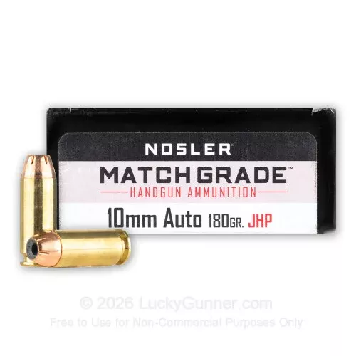 10mm Auto – 180 Grain JHP – Nosler Match Grade – 50 Rounds