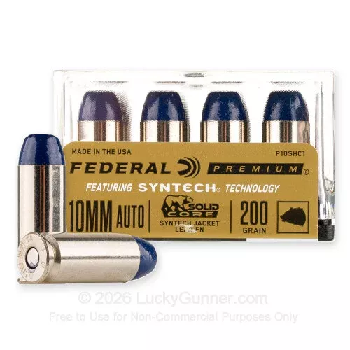10mm Auto – 200 Grain Syntech Jacketed Hard Cast – Federal Solid Core – 20 Rounds