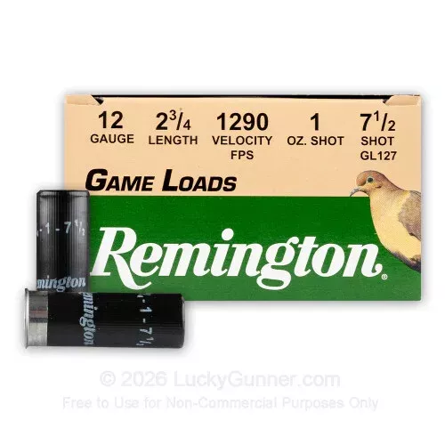 12 ga – 2-3/4″ Lead Shot – 1 oz. – #7.5 –Remington Game Load – 250 Rounds