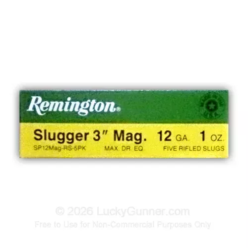 12 ga – 3″ 1 oz. Rifled Slug – Remington Slugger – 5 Rounds