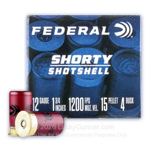 12 Gauge – 1-3/4″ 15 Pellet #4 Buckshot – Federal Shorty Shotshell – 10 Rounds