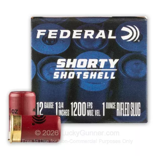 12 Gauge – 1-3/4″ 1oz. Rifled Slug – Federal Shorty Shotshell – 10 Rounds