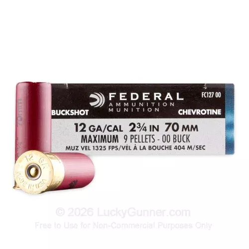 12 Gauge – 2-3/4″ 00 Buck 9 Pellet – Federal Power-Shok (Canada) – 250 Rounds