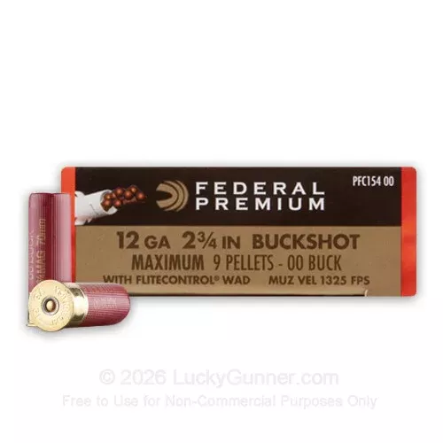 12 Gauge – 2-3/4″ 00 Buckshot – Federal Vital-Shok FliteControl – 5 Rounds
