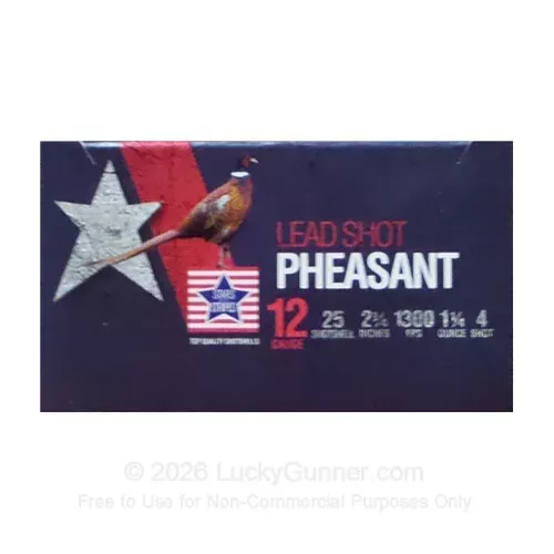12 Gauge – 2-3/4″ 1 1/4 oz #4 Shot – Stars & Stripes Pheasant Load – 250 Rounds
