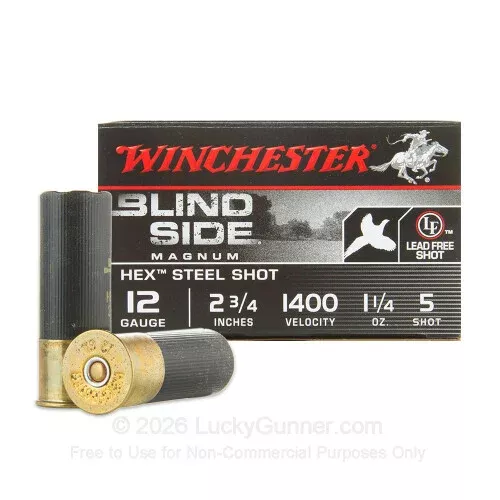 12 Gauge – 2-3/4″ 1-1/4 oz. #5 Steel Shot – Winchester Blind Side Magnum Pheasant – 250 Rounds