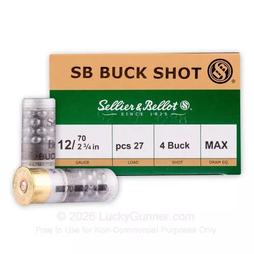 12 Gauge– 2 3/4″ 1-1/4oz #4 Buck– Sellier & Bellot – 250 Rounds