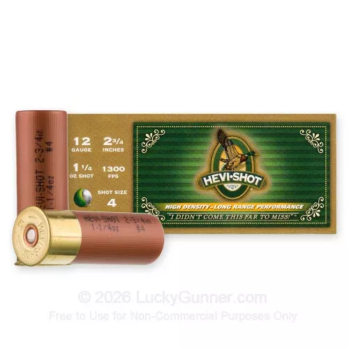 12 Gauge – 2-3/4″ 1-1/4oz. #4 Shot – Hevi-Shot Duck – 10 Rounds