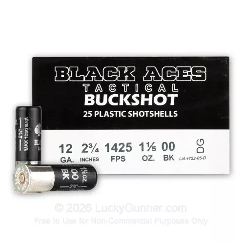 12 Gauge – 2-3/4″ 1-1/5oz. 00 Buckshot – Black Aces Tactical – 25 Rounds