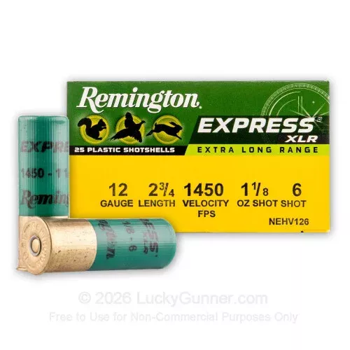 12 Gauge – 2-3/4″ 1-1/8 oz. #6 Shot – Remington Express XLR – 250 Rounds