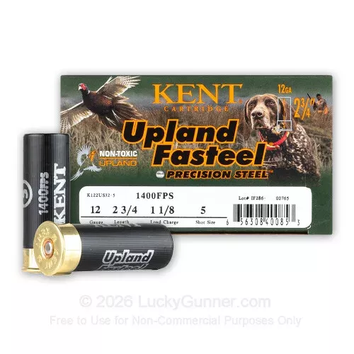 12 Gauge – 2-3/4″ 1-1/8oz. #5 Steel Shot – Kent Upland Fasteel – 25 Rounds
