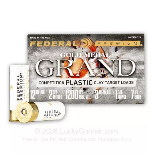 12 Gauge – 2-3/4″ 1-1/8oz. #7.5 Shot – Federal Gold Medal Grand – 250 Rounds