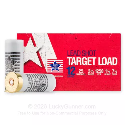12 Gauge – 2-3/4″ 1-1/8oz. #7.5 Shot – Stars and Stripes – 250 Rounds