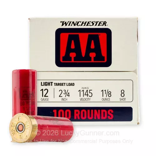 12 Gauge – 2-3/4″ 1-1/8oz. #8 Shot – Winchester AA – 100 Rounds