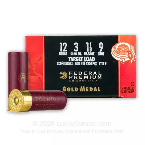 12 Gauge – 2-3/4″ 1-1/8oz. #9 Shot – Federal Gold Medal – 250 Rounds