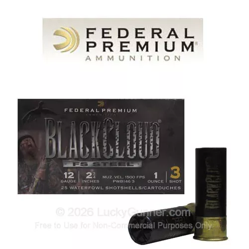 12 Gauge – 2-3/4″ 1 oz. #3 Steel Shot – Federal Black Cloud – 250 Rounds