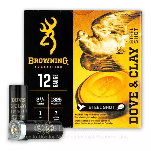 12 Gauge – 2-3-4″ 1oz. #7 Steel Shot – Browning Dove & Clay – 250 Rounds
