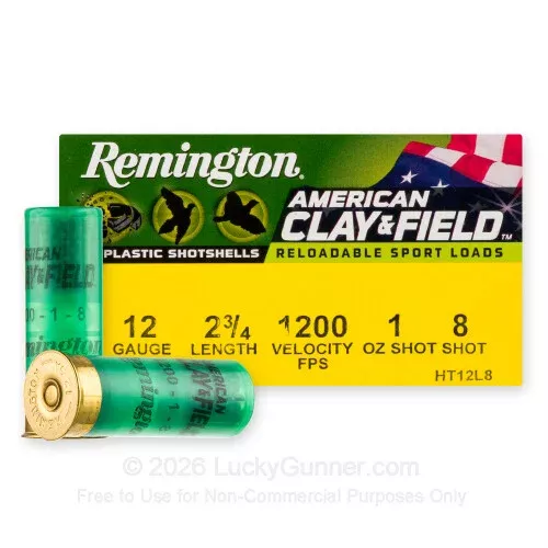 12 Gauge – 2-3/4″ 1oz. #8 Shot – Remington American Clay & Field – 25 Rounds