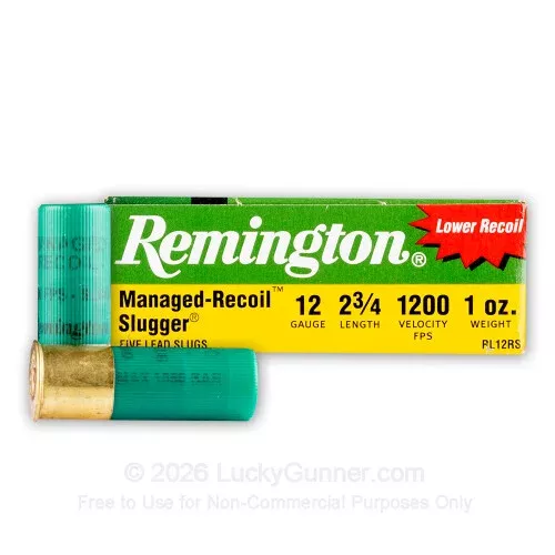 12 Gauge – 2-3/4″ 1oz. Rifled Slug – Remington Slugger Managed-Recoil – 100 Rounds
