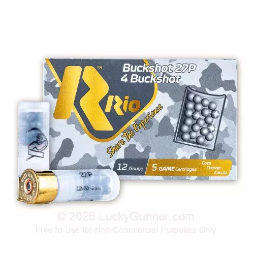 12 Gauge – 2-3/4″ 27 Pellets #4 Buck – Rio – 5 Rounds