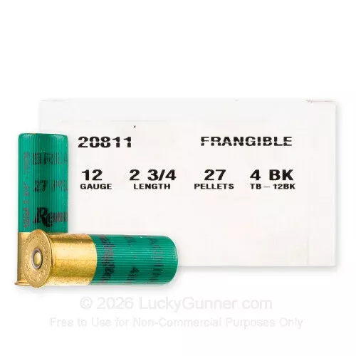 12 Gauge – 2-3/4″ 27 Pellets #4 Frangible Buckshot – Remington Tactical Breaching – 25 Rounds