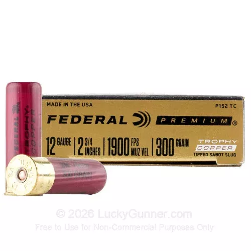 12 Gauge – 2-3/4″ 300 Grain Trophy Copper Sabot Slug – Federal – 5 Rounds
