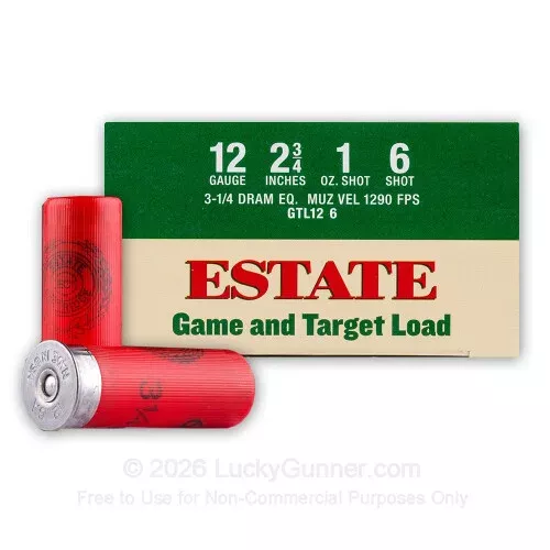12 Gauge – 2-3/4″ #6 Shot – Estate Cartridge Target and Game Load – 250 Rounds