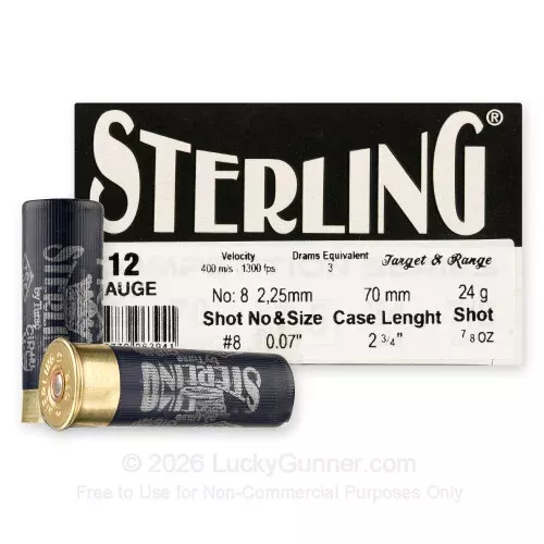 12 Gauge – 2-3/4″ 7/8oz. #8 Shot – Sterling TRAP Competition – 250 Rounds