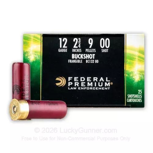 12 Gauge – 2-3/4″ 9 Pellet Frangible 00 Buck – Federal BallistiClean – 25 Rounds