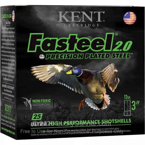 12 Gauge – 3″ 1-1/4oz. #4 Steel Shot – Kent Fasteel 2.0 Precision Plated – 25 Rounds