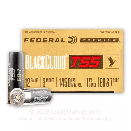 12 Gauge – 3″ 1-1/4oz. FliteStopper BB/TSS #7 Shot – Federal Black Cloud TSS – 10 Rounds