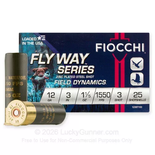 12 Gauge – 3″ 1-1/5oz. #3 Steel Shot – Fiocchi – 25 Rounds