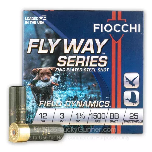 12 Gauge – 3″ 1-1/8oz. BB Steel Shot – Fiocchi – 25 Rounds