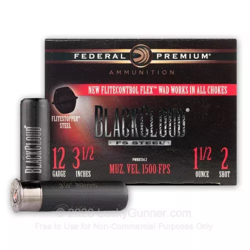 12 Gauge – 3-1/2″ – 1-1/2oz. #2 Steel Shot – Federal Black Cloud Flitestopper Steel – 25 Rounds