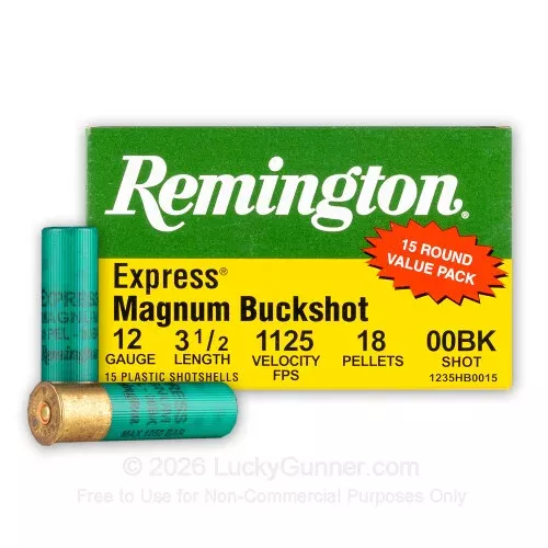 12 Gauge – 3-1/2″ 18 Pellet 00 Buck Magnum – Remington Express – 15 Rounds