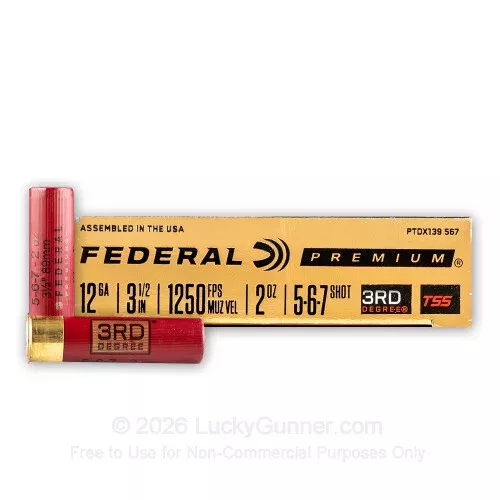 12 Gauge – 3 1/2″ 2oz. #5/6/7 Shot – Federal 3rd Degree Tungsten – 5 Rounds