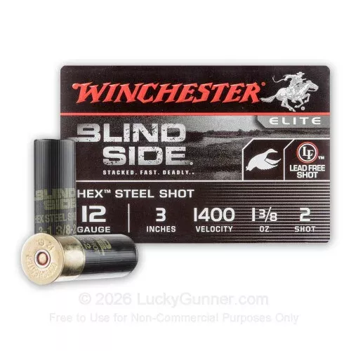 12 Gauge – 3″ 1-3/8 oz. #2 Hex Steel Shot – Winchester Elite Blind Side – 250 Rounds