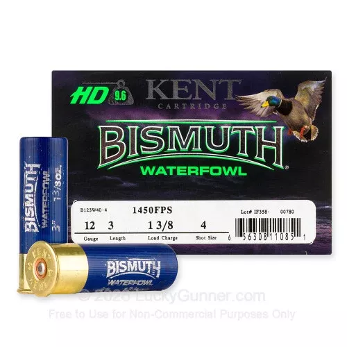 12 Gauge – 3″ 1-3/8oz. #4 Shot – Kent Bismuth Waterfowl – 25 Rounds