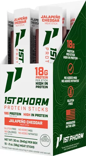 1ST PHORM PROTEIN BEEF STICKS – JALEPENO CHEDDAR 15 STICKS