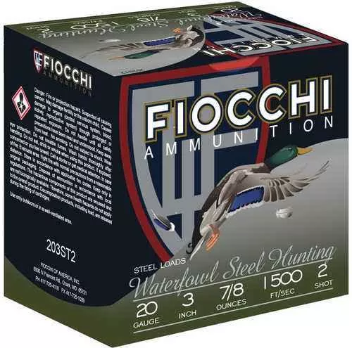 20 Gauge 25 Rounds Ammunition Fiocchi Ammo 3" 7/8 oz Steel #2