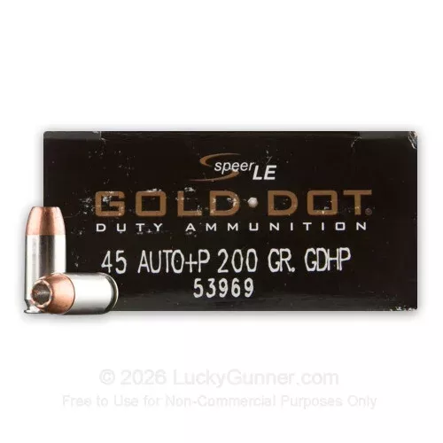 45 ACP – +P 200 Grain JHP – Speer Gold Dot – 50 Rounds