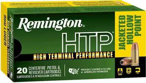 9mm Luger 20 Rounds Ammunition Remington 147 Grain Jacketed Hollow Cavity