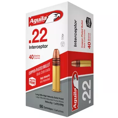 Aguila Ammunition Interceptor High Velocity Ammo | 22LR | 40 Grain | Solid Point | 50 Round Box | 1B220320