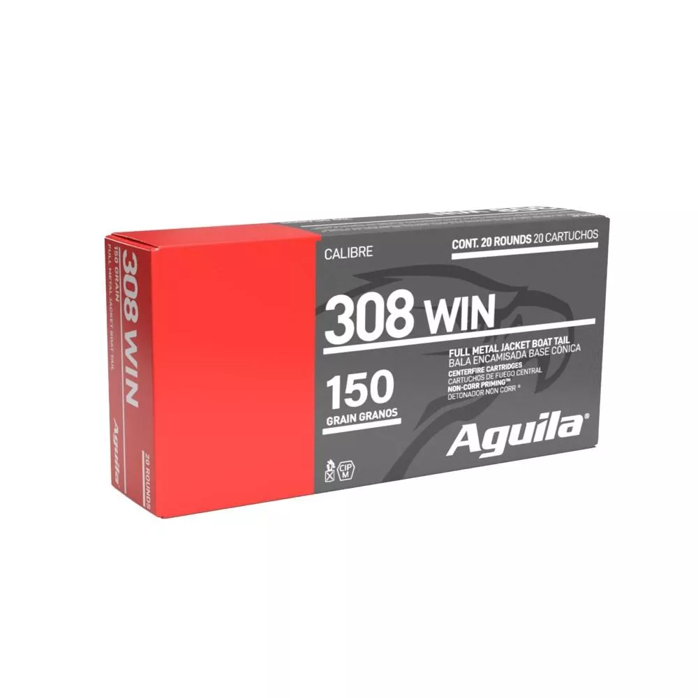 Aguila Rifle Ammunition .308 Win 150 gr FMJBT 2760 fps 20/ct