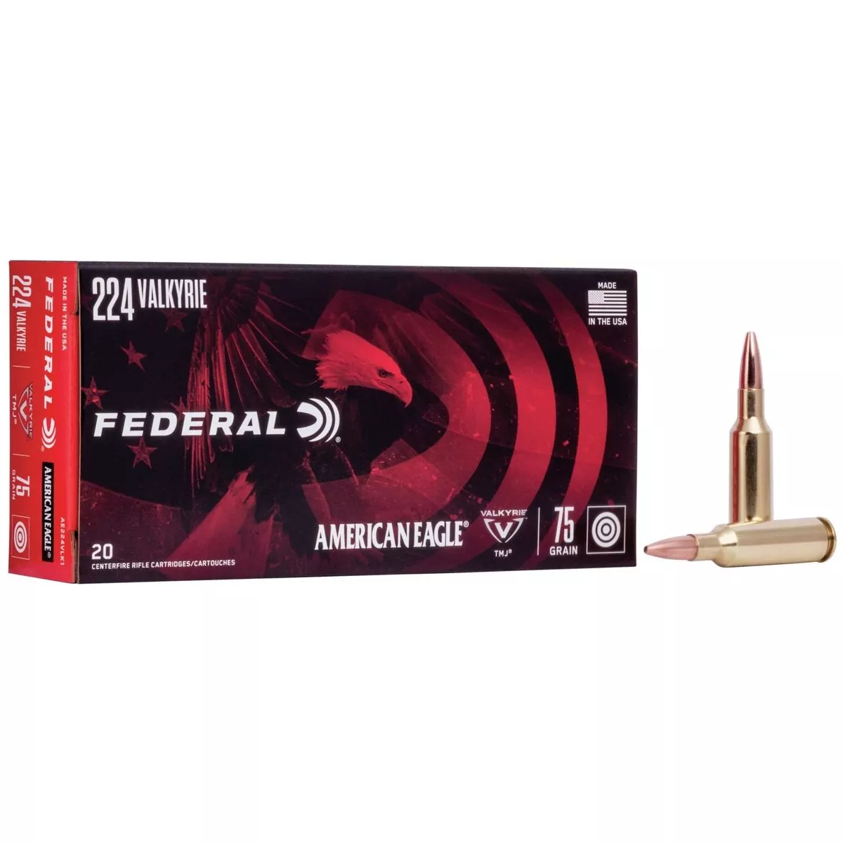 American Eagle Rifle Ammunition .224 Valkyrie 75gr 3000 fps TMJ 20/ct